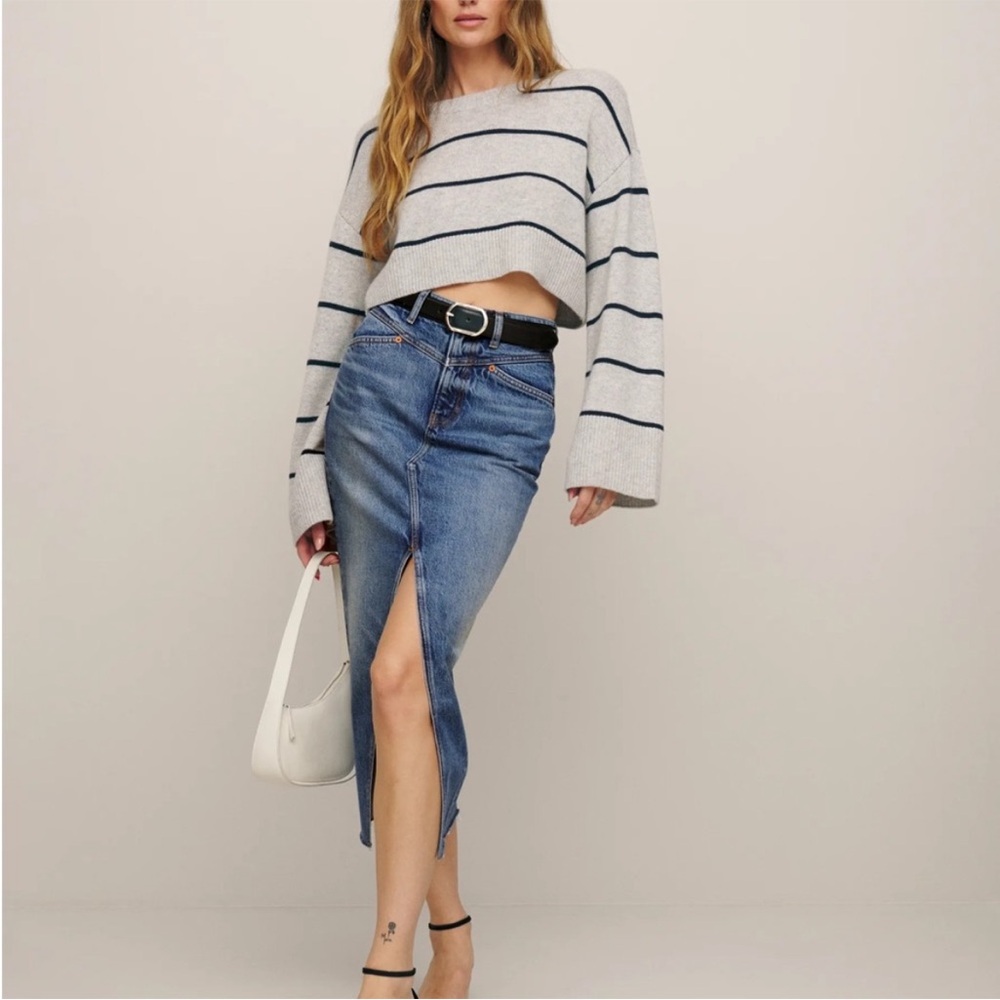NEW Reformation Jagger Denim Midi Skirt Size 25